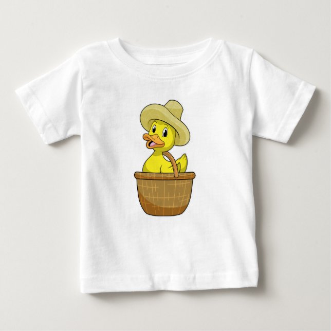 Camiseta Para Bebê Pato como agricultor com cesto (Frente)