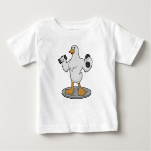 Camiseta Para Bebê Pato como Bodybuilder com Dumbbells