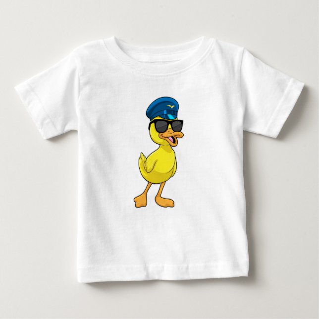 Camiseta Para Bebê Pato como Piloto com chapéu Piloto (Frente)