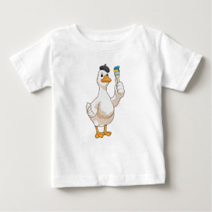 Camiseta Para Bebê Pato como Pincel com pincel de pintura
