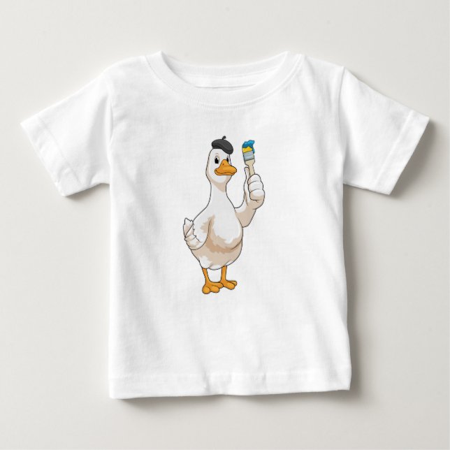 Camiseta Para Bebê Pato como Pincel com pincel de pintura (Frente)