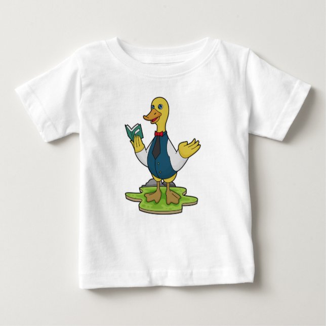 Camiseta Para Bebê Pato como professor com livro (Frente)