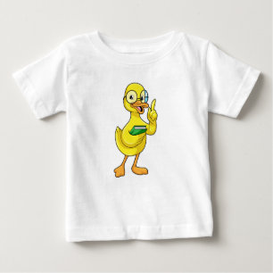 Camiseta Para Bebê Pato como professor com livro e óculos