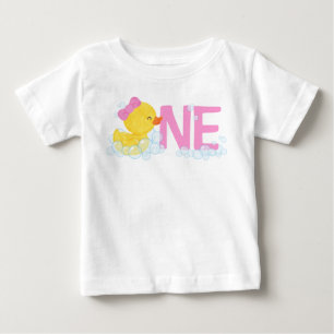 Camiseta Para Bebê Pato de Borracha Aquarela Menina UM + Nome no Vers