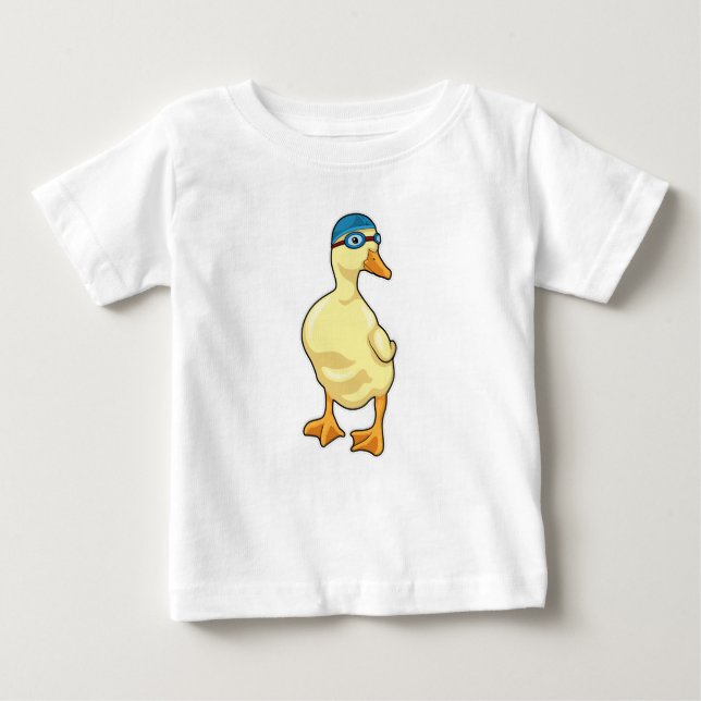 Camiseta Para Bebê Pato de Nadar com óculos de Nadação (Frente)