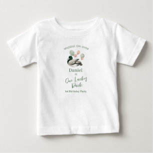 Camiseta Para Bebê Pato Mallard Lucky Duck 1º Aniversário