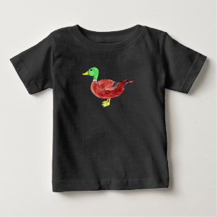 Camiseta Para Bebê Pato-Marreco com Cabeça Verde em Aquarela