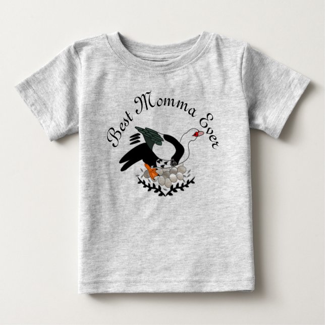 Camiseta Para Bebê Pato Muscovy Nidificando em uma Doze Ovos Frescos (Frente)