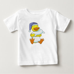 Camiseta Para Bebê Pato na cama com touca de dormir