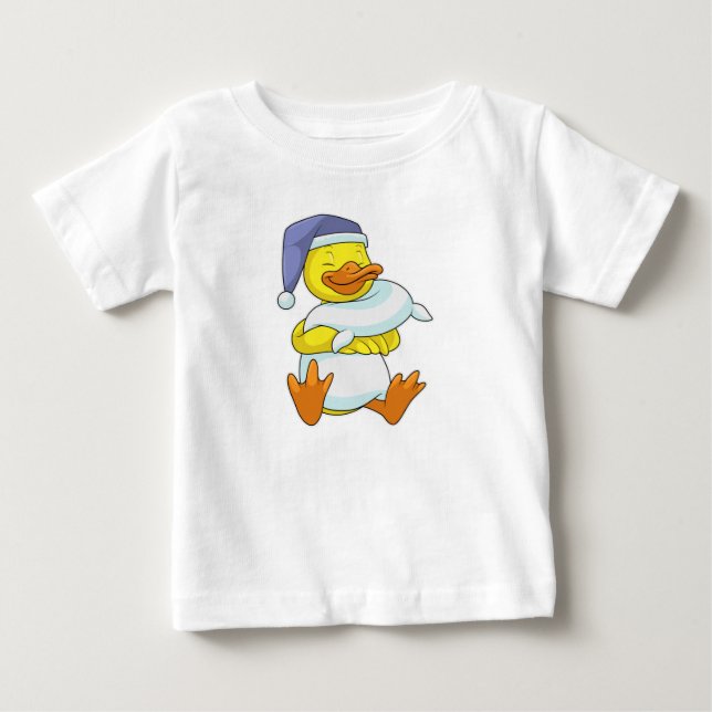 Camiseta Para Bebê Pato na cama com touca de dormir (Frente)