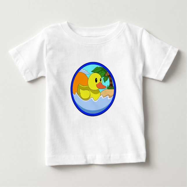 Camiseta Para Bebê Pato na praia com palmeiras.PNG (Frente)