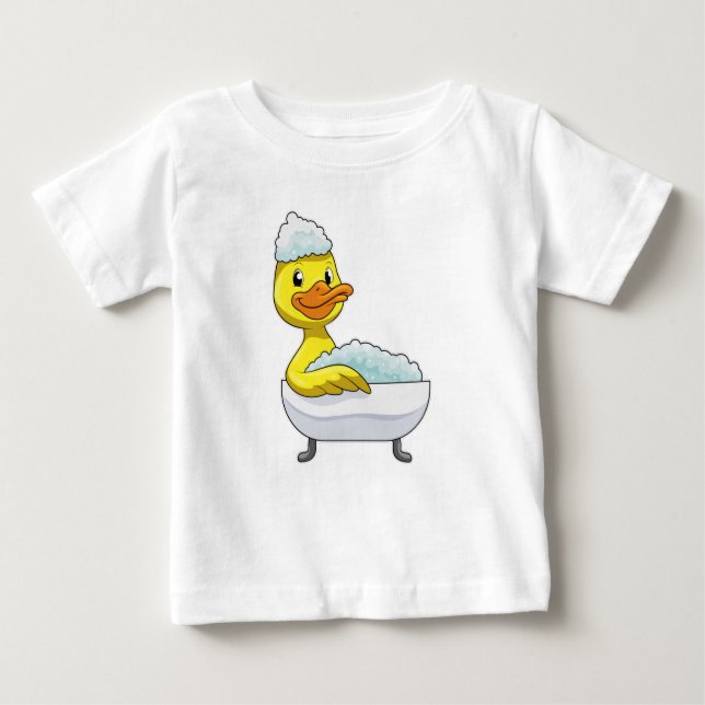 Camiseta Para Bebê Pato no banho com banheira e espuma (Frente)