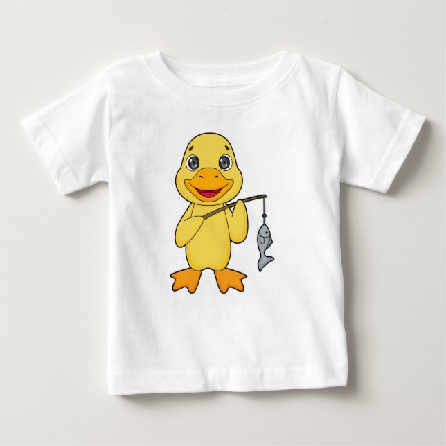 Camiseta Para Bebê Pato Pesca Pescado (Frente)