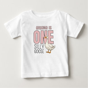 Camiseta Para Bebê Pato Tolo Rosa Personalizado Aniversário de Um Ano