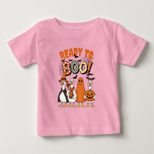 Camiseta Para Bebê Patos Engraçados Prontos para Boo Halloween (Frente)
