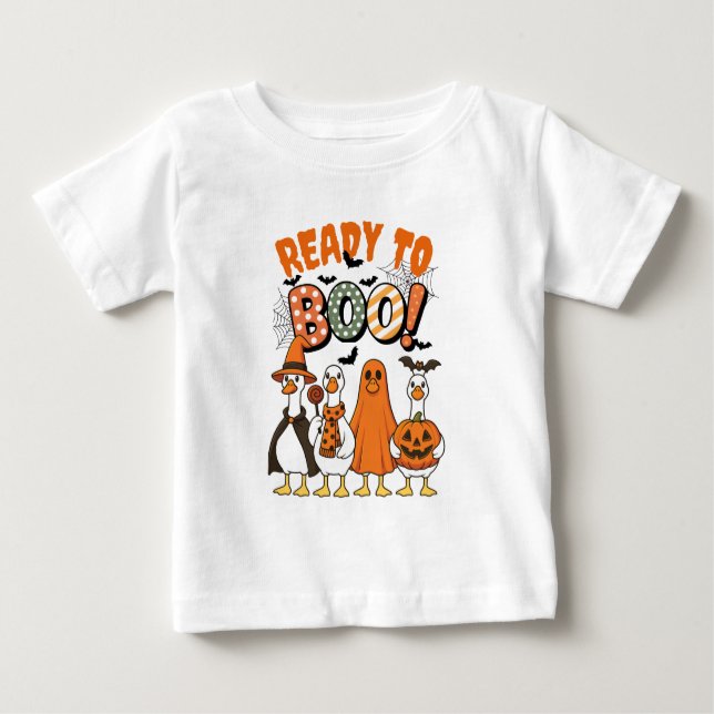 Camiseta Para Bebê Patos Engraçados Prontos para Boo Halloween (Frente)