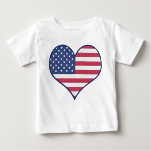Camiseta Para Bebê Patriótica USA Flag Heart Home of the Brave