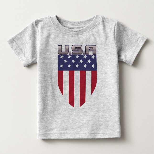 Camiseta Para Bebê Patriótico americano Flag Shield (Frente)