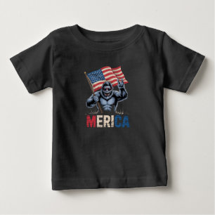 Camiseta Para Bebê Patriótico Bigfoot Merica Rock American Flag