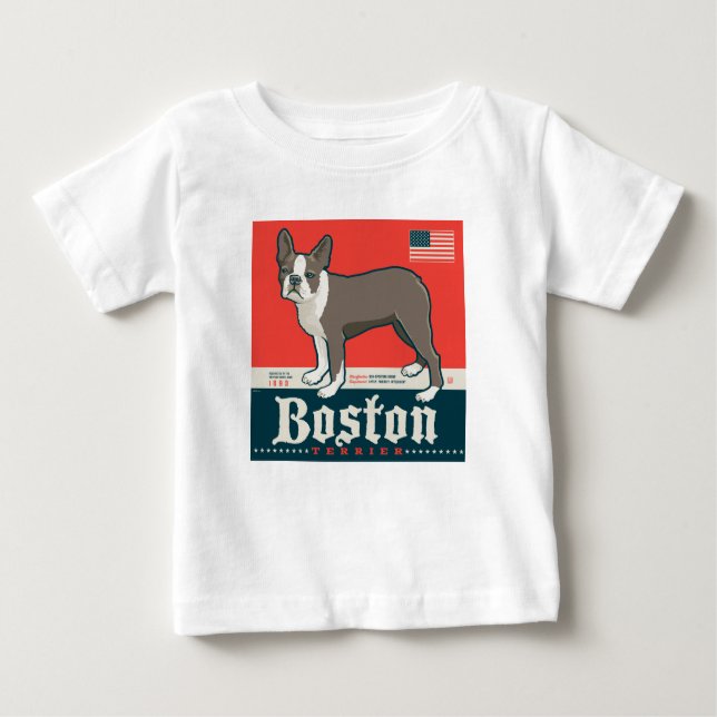 Camiseta Para Bebê Patriótico | Boston Terrier (Frente)