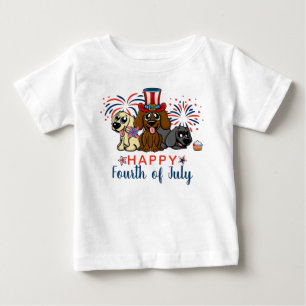 Camiseta Para Bebê Patriótico dos fogos de artifício de cães do di