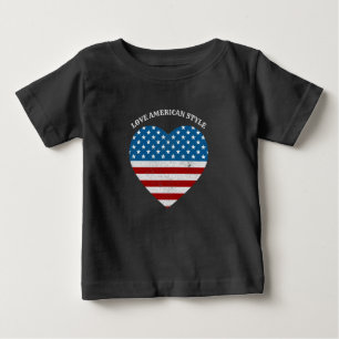 Camiseta Para Bebê Patriótico EUA Flag Heart Love American Style na
