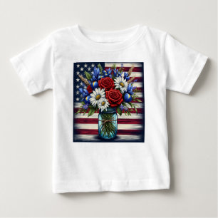 Camiseta Para Bebê Patriótico, floral Americano angustiado