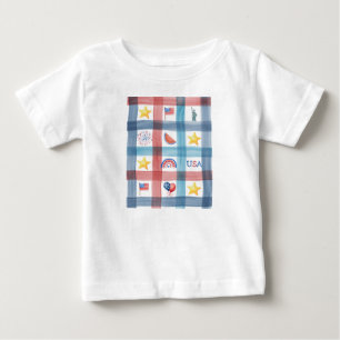 Camiseta Para Bebê Patriótico Gingham America 4 de julho de Verão