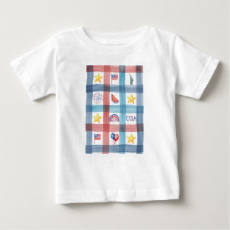 Camiseta Para Bebê Patriótico Gingham America 4 de julho de Verão