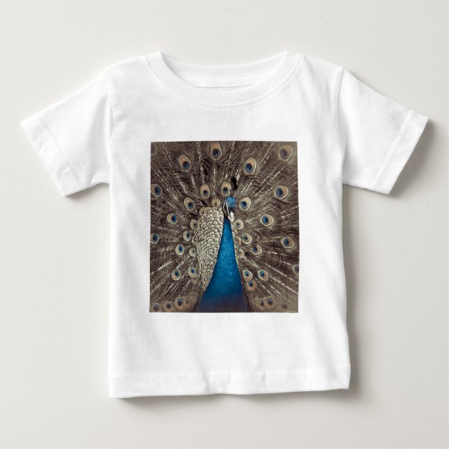 Camiseta Para Bebê Pavão Azul Antigo (Frente)