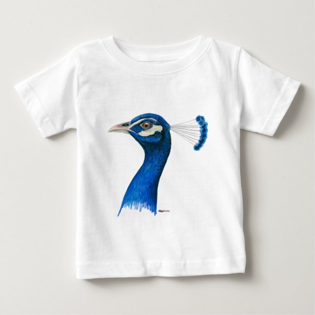 Camiseta Para Bebê Pavão:  Azul indiano (Frente)