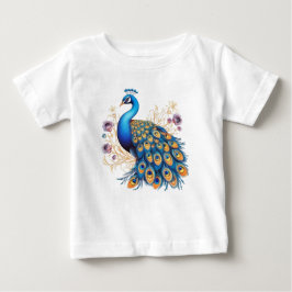 Camiseta Para Bebê Pavão Com Flores Roxas