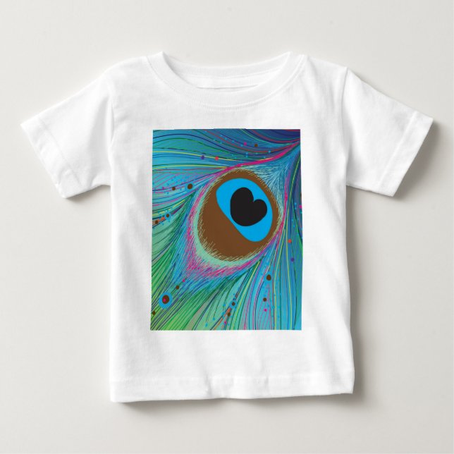 Camiseta Para Bebê Pavão de plano de fundo (Frente)