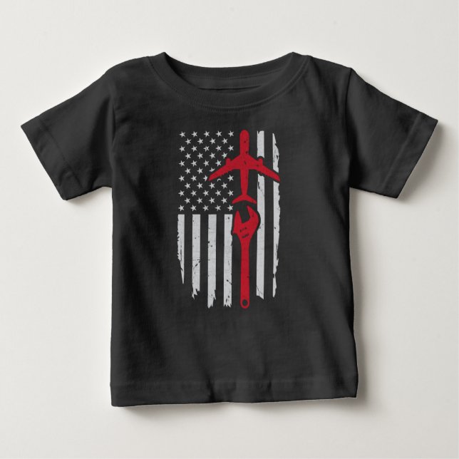 Camiseta Para Bebê Pavilhão americano da aeronave mecânica Roupa (Frente)