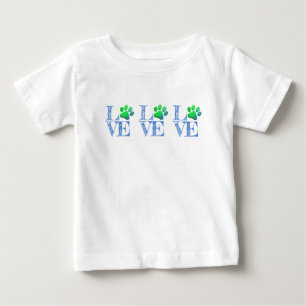 Camiseta Para Bebê Paw Print AMAVA Família Verde Azul Brincadeira