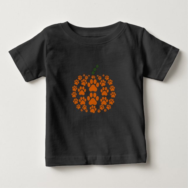 Camiseta Para Bebê Paw Pumpkin Paw Print Dog Ação de Graças (Frente)