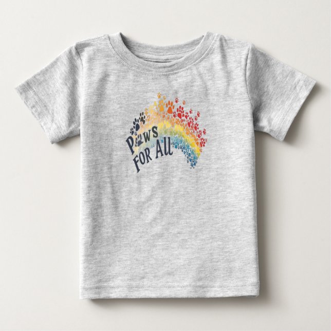 Camiseta Para Bebê Paws for All – Rainbow Paw Print Unity  (Frente)