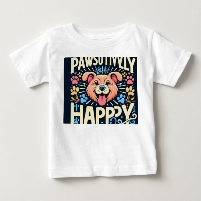 Camiseta Para Bebê Pawsily Happy (Frente)