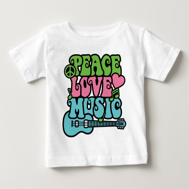Camiseta Para Bebê Paz-Amor-Música (Frente)