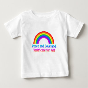 Camiseta Para Bebê Paz e Amor e Cuidados de Saúde para Todos