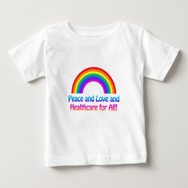 Camiseta Para Bebê Paz e Amor e Cuidados de Saúde para Todos (Frente)
