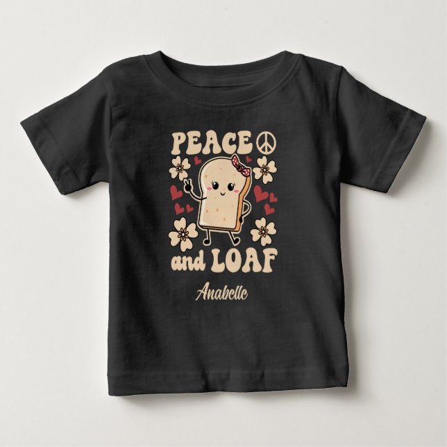 Camiseta Para Bebê Paz e Loaf | Brincadeiras com Sinal de Paz - Preto (Frente)