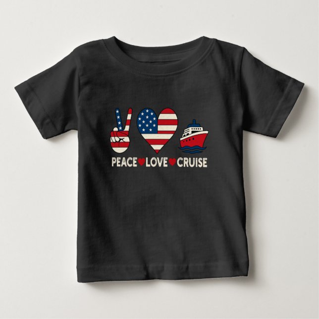 Camiseta Para Bebê Peace Love Cruise USA Vacance Vibes (Frente)
