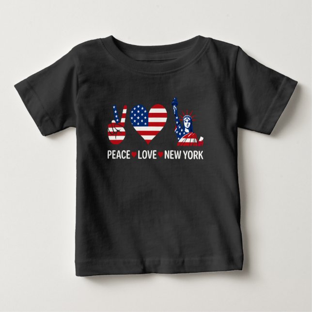 Camiseta Para Bebê Peace Love New York (Frente)