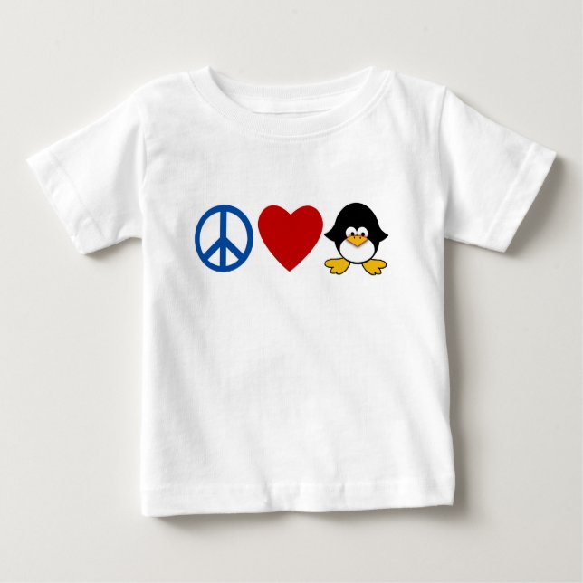 Camiseta Para Bebê Peace Love Penguin Baby T-shirts, Mugs (Frente)