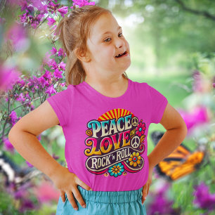 Camiseta Para Bebê Peace Love RocknRoll Retro 70s Vintage Psychedelic