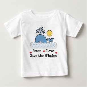 Camiseta Para Bebê Peace Love Salve The Whales Criança Long Sleeve Te