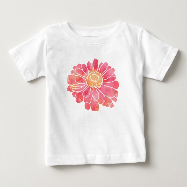 Camiseta Para Bebê Peach Pink Watercolor Zinnia (Frente)