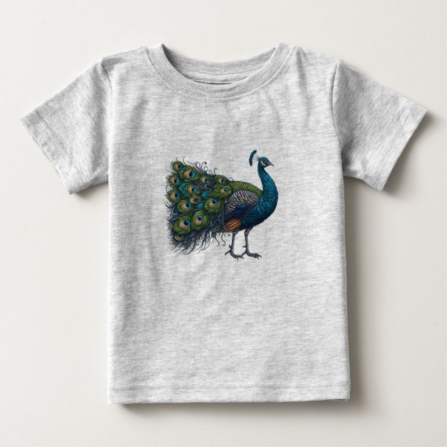 Camiseta Para Bebê Peacock bird Baby Fine Jersey (Frente)