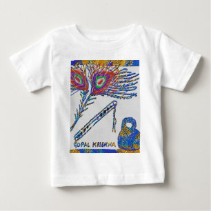 Camiseta Para Bebê Peacock Feather and Flute - Hare Krishna
